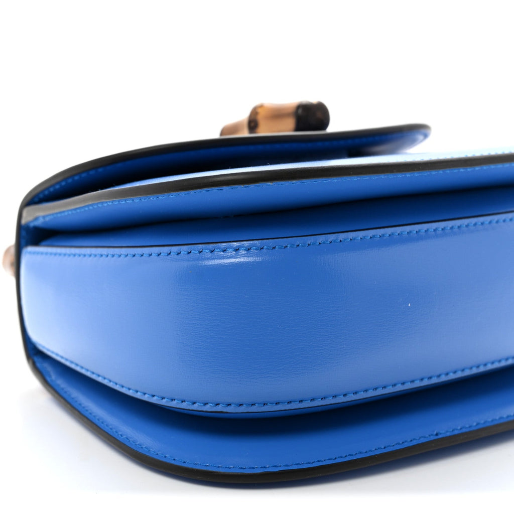 Gucci Boarded Dyana Lux Calfskin Web Mini Bamboo 1947 Top Handle Bag Blue