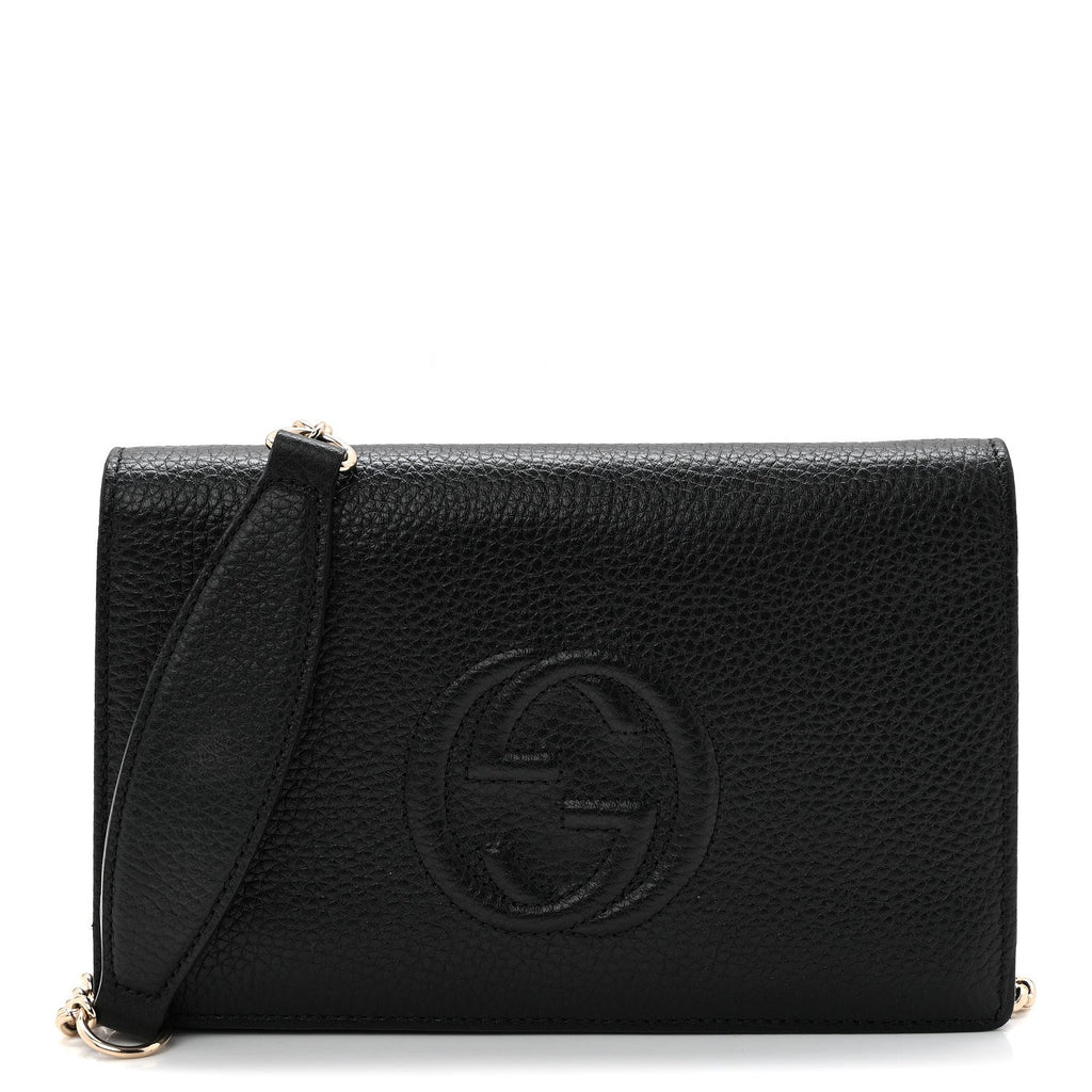Gucci Pebbled Calfskin Soho Wallet On Chain Black