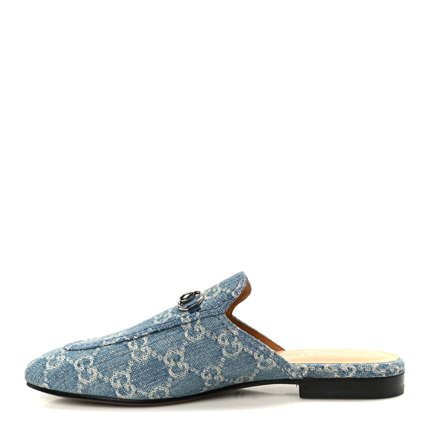 Gucci New Denim GG Malaga Kid Womens Princetown Slippers 37.5 Light Blue Royale