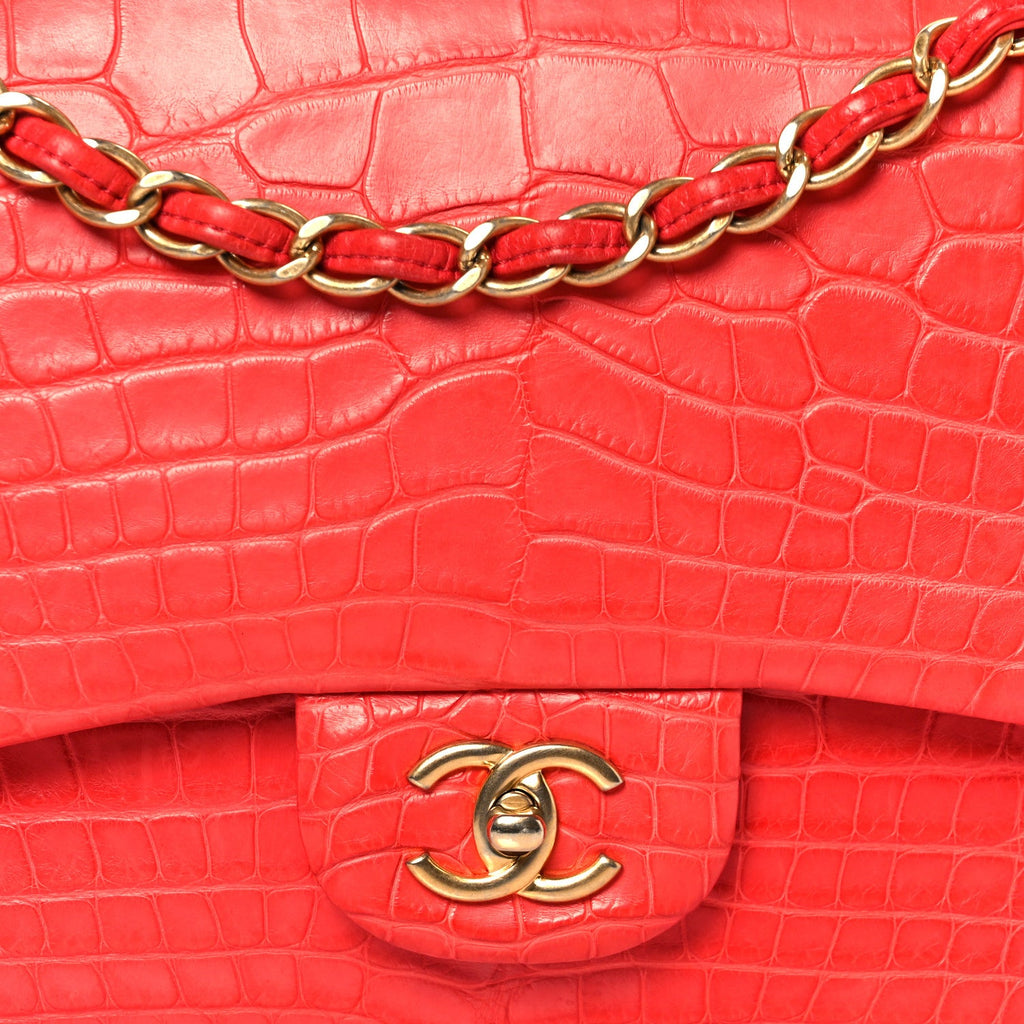 Chanel Alligator Jumbo Double Flap Red