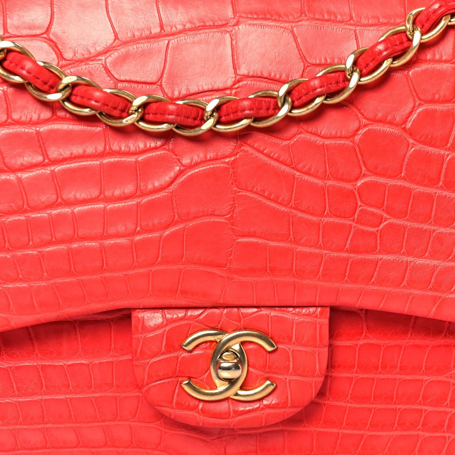 Chanel Alligator Jumbo Double Flap Red