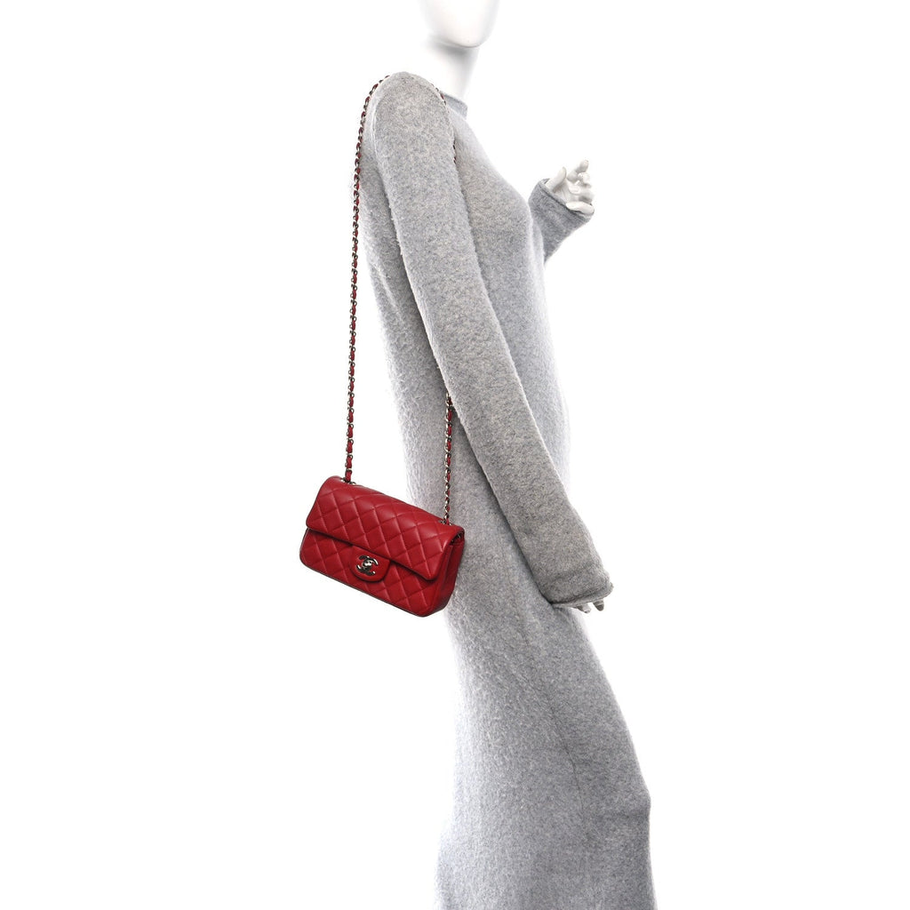 Chanel Lambskin Quilted Mini Rectangular Flap Dark Red