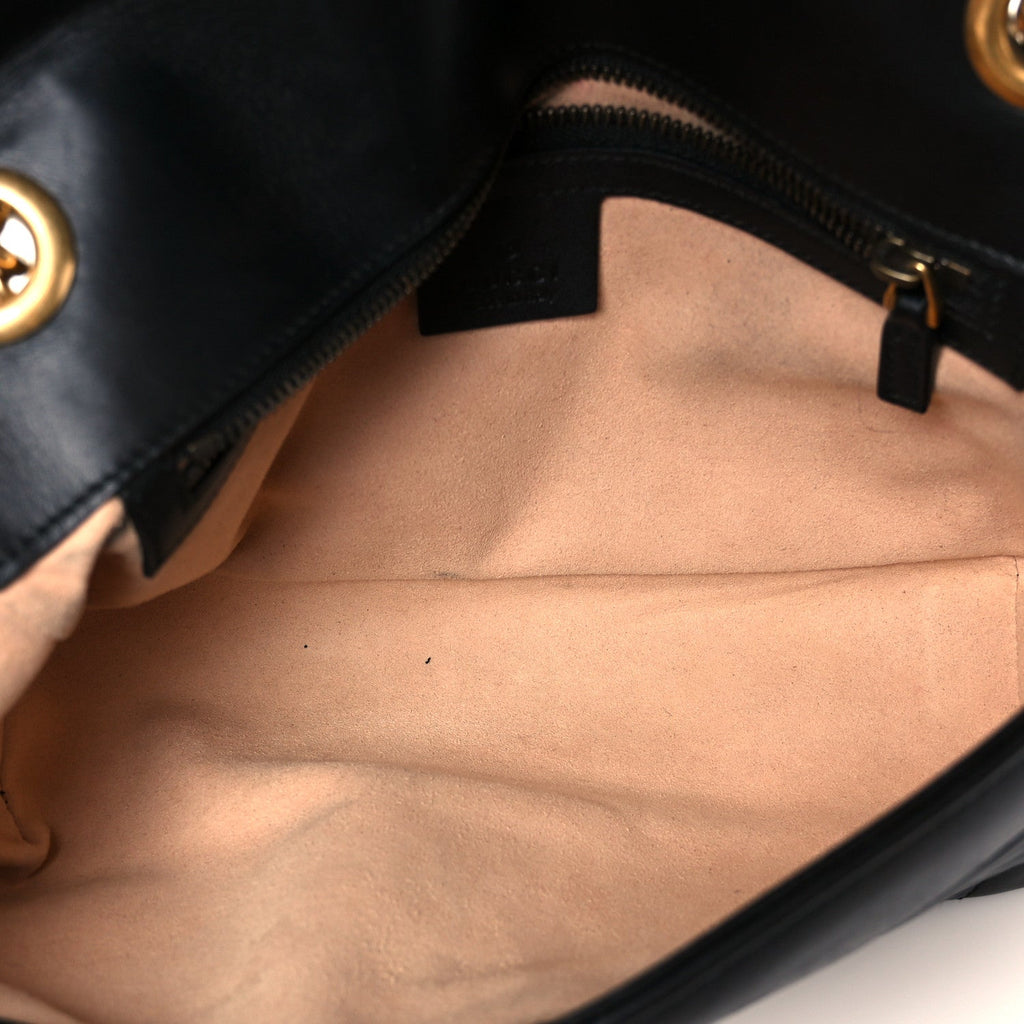 Gucci Calfskin Matelasse Small GG Marmont Shoulder Bag Black