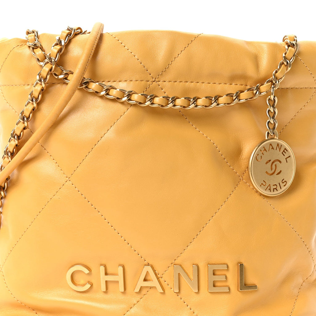 Chanel Shiny Calfskin Quilted Mini Chanel 22 Yellow