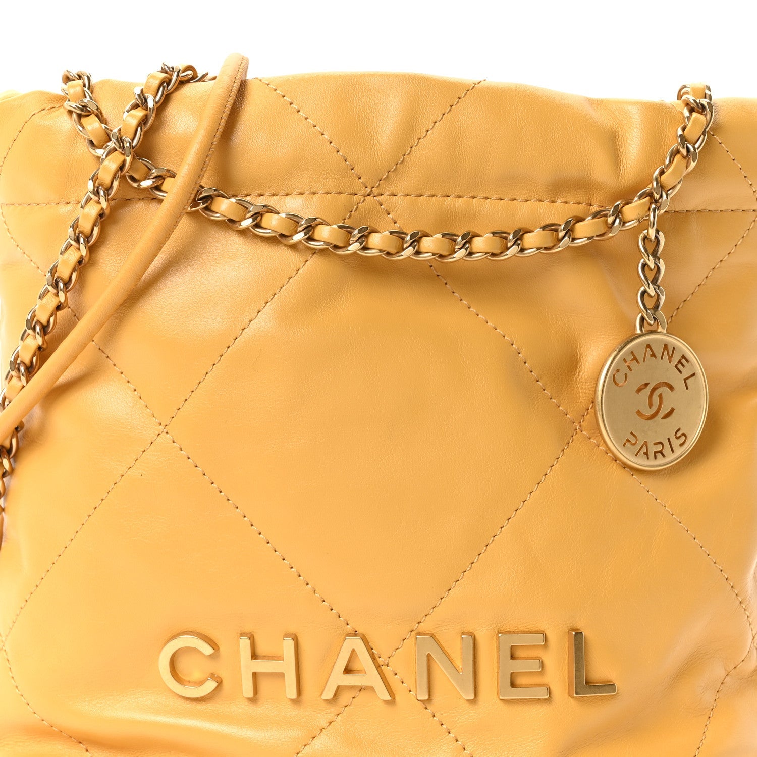 Chanel Shiny Calfskin Quilted Mini Chanel 22 Yellow