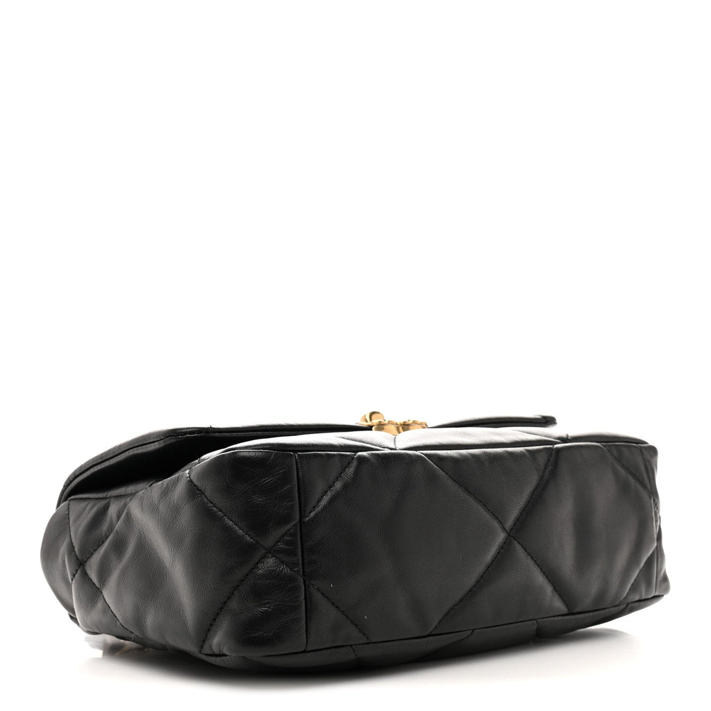 Chanel Shiny Goatskin Quilted Medium Chanel 19 Flap Black