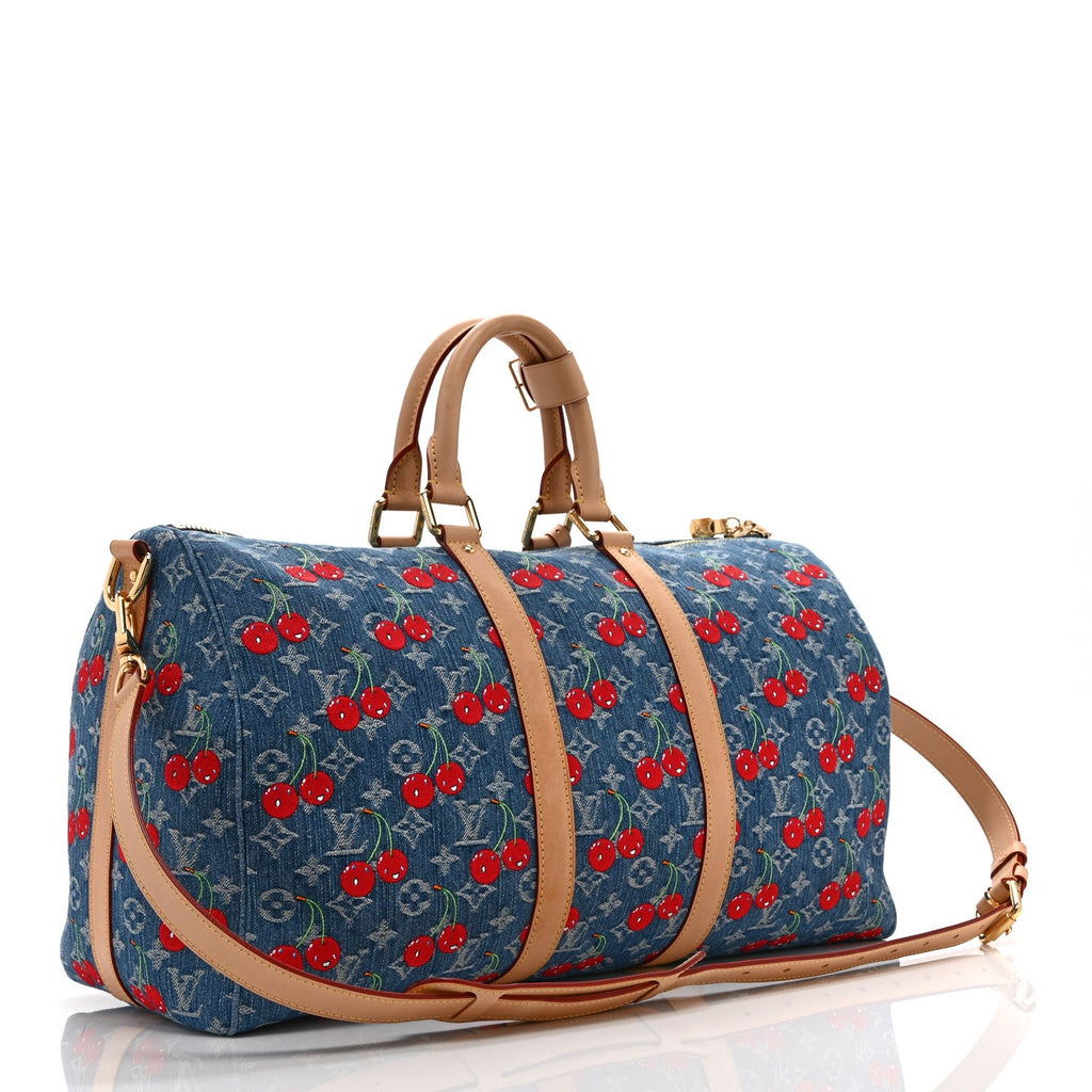 Louis Vuitton LV X TM Monogram Denim Cerises Keepall Bandouliere 45 Blue