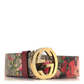 Gucci GG Supreme Monogram Blooms Moon Calfskin Interlocking G 37mm Belt 95 38 Beige Ebony Multicolor Dry Rose