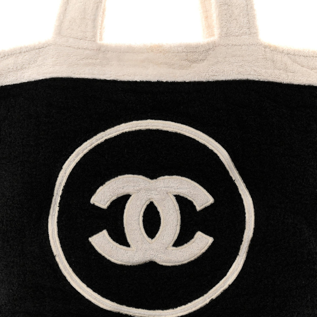 Chanel Terry Cotton CC Beach Tote Towel Set Black White