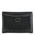 Lambskin Chevron Quilted Card Holder Black