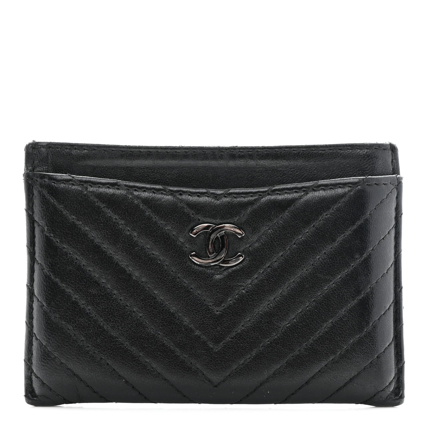 Lambskin Chevron Quilted Card Holder Black