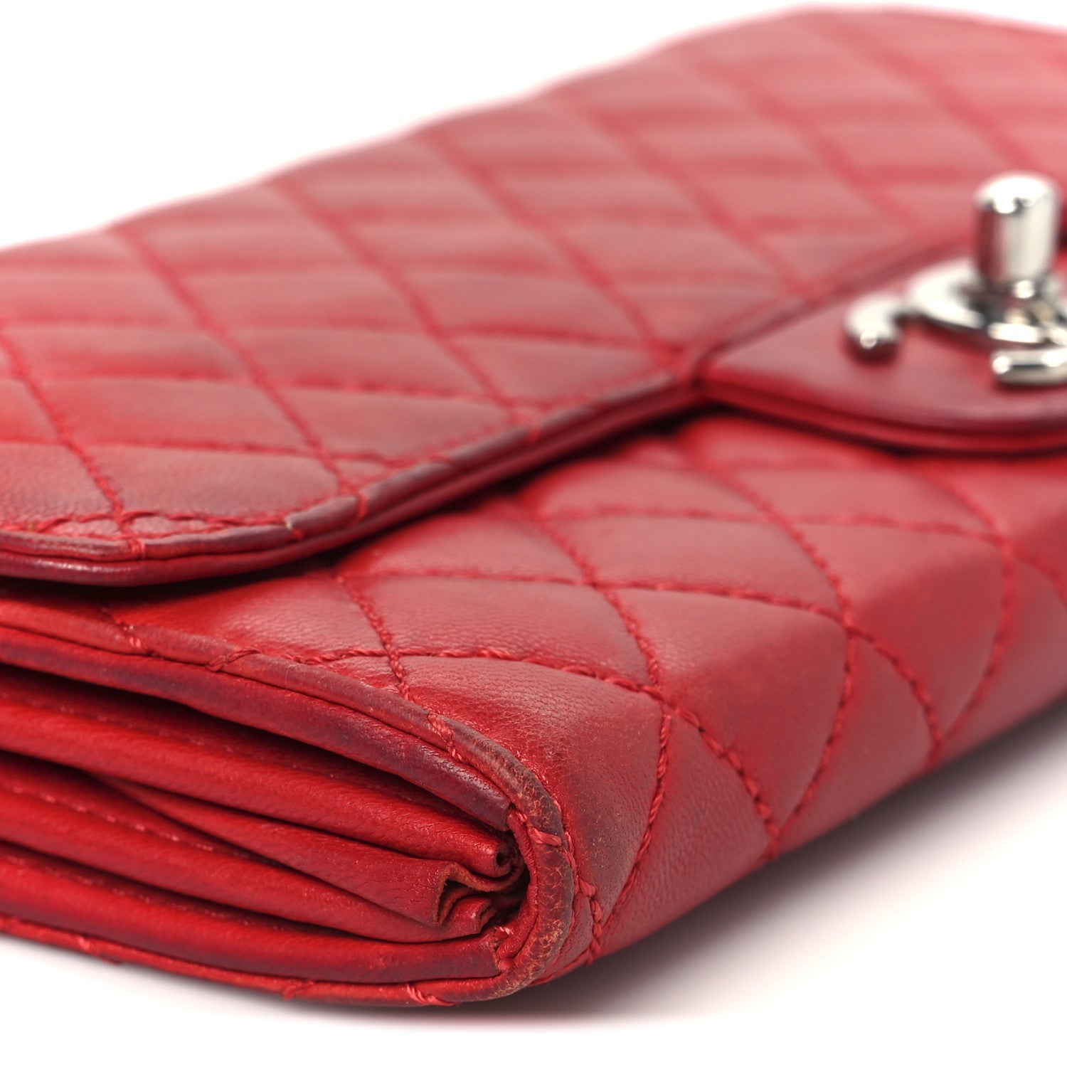 Chanel Lambskin Quilted Chain Clutch Flap Red
