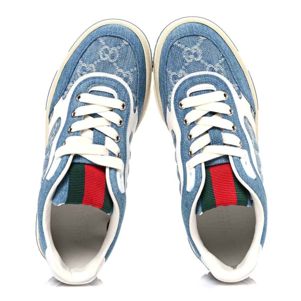 Gucci New Denim Delave GG Monogram Womens Re-Web Sneakers 36 Light Blue Royale