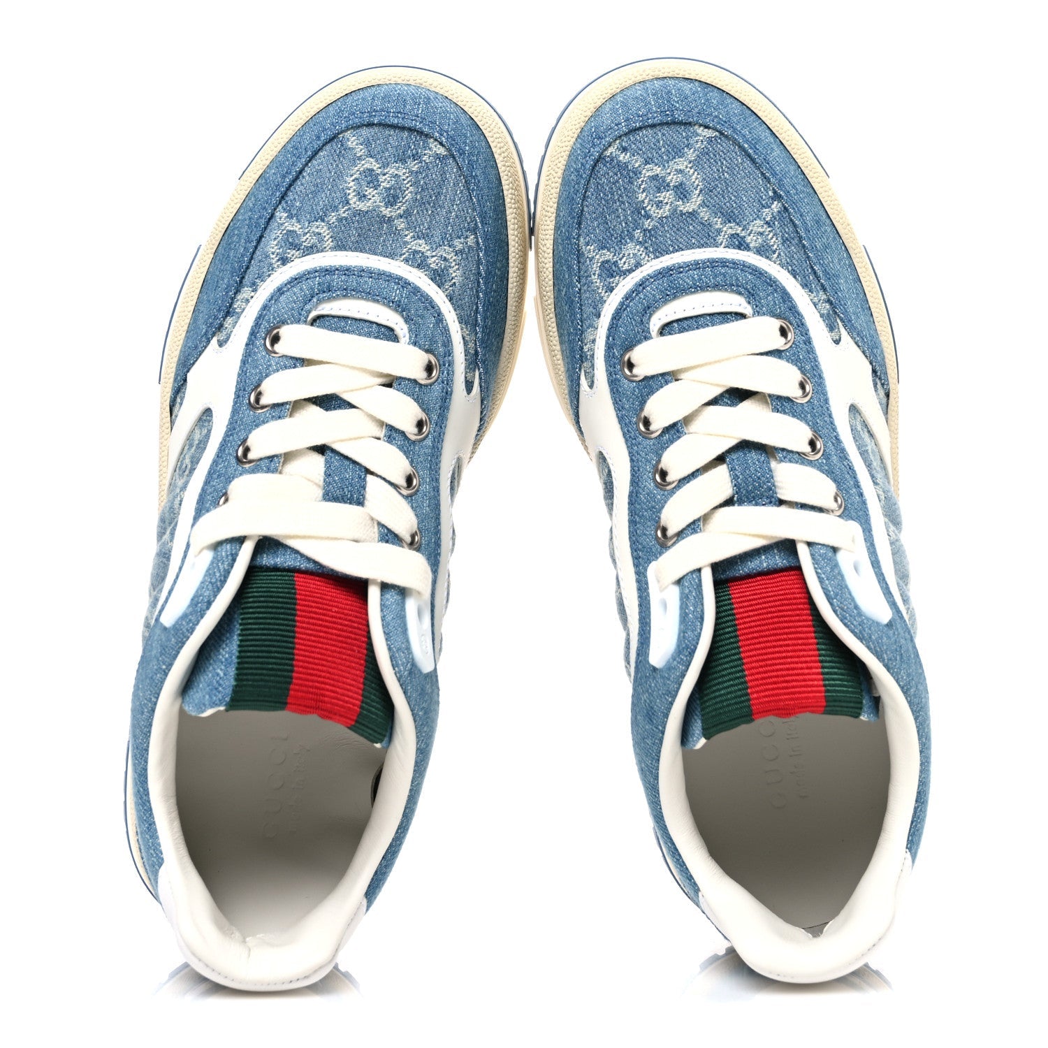 Gucci New Denim Delave GG Monogram Womens Re-Web Sneakers 36 Light Blue Royale