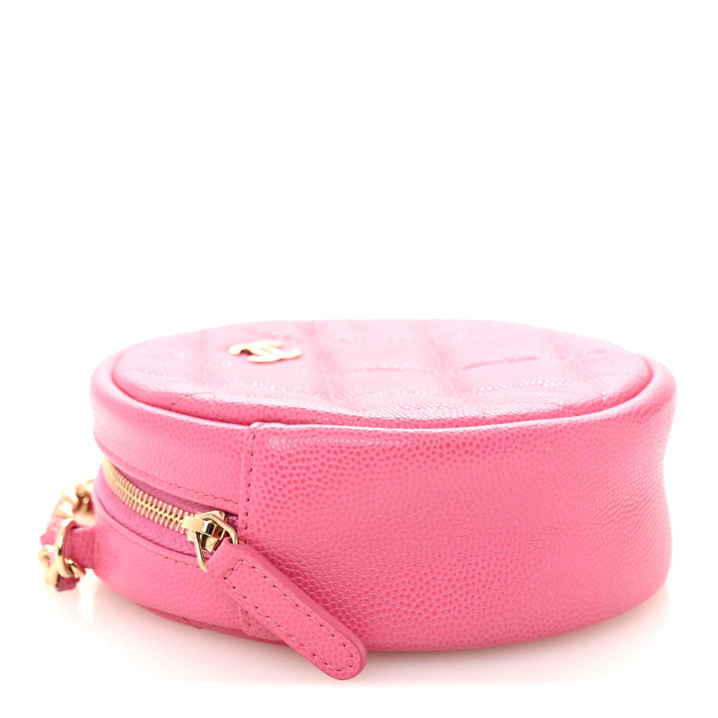 Chanel Caviar Quilted Round Clutch With Chain Pink