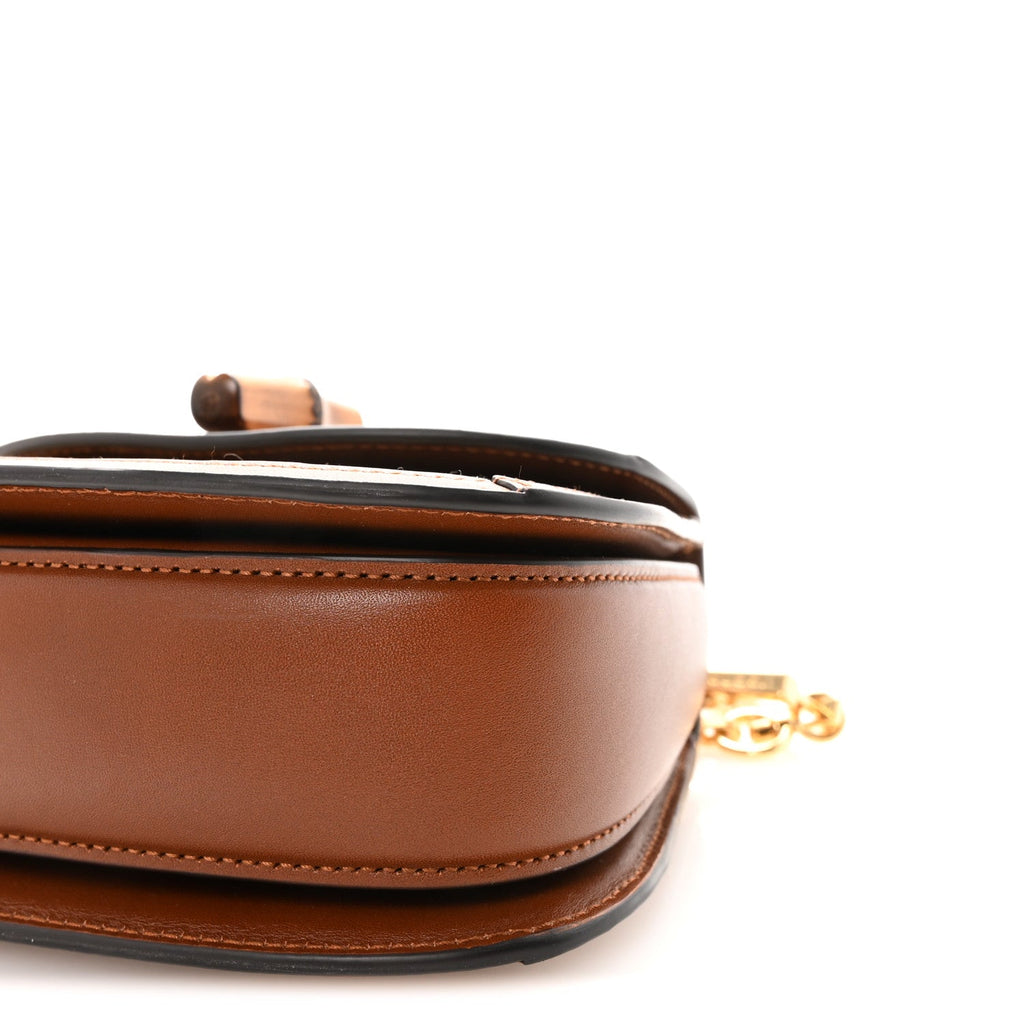 Gucci New Canvas Charisma Calfskin Crystal GG Monogram Small Bamboo 1947 Top Handle Bag Camel Ebony