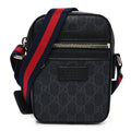 Gucci GG Supreme Monogram Appia Calfskin Web Small Camera Messenger Bag Black Grey