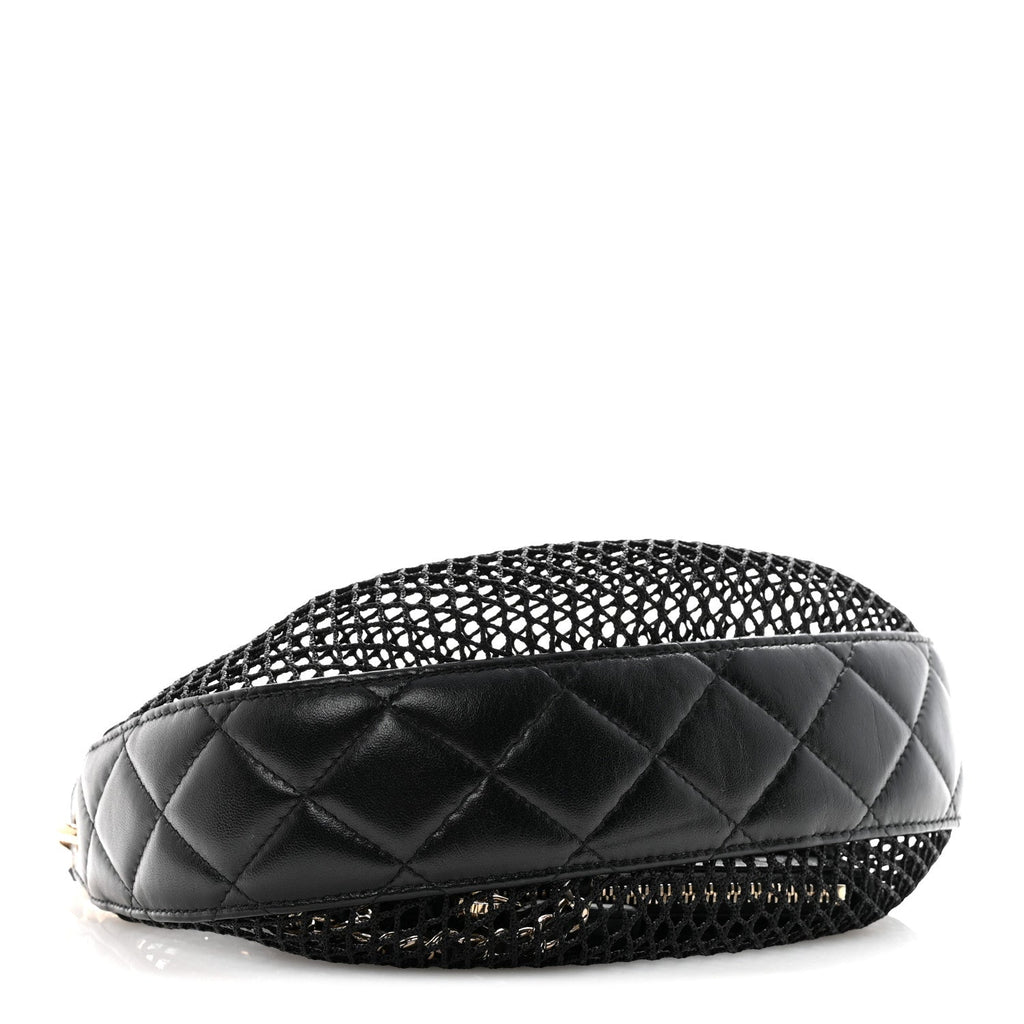 Chanel Mesh Shiny Lambskin Chain Hobo Black