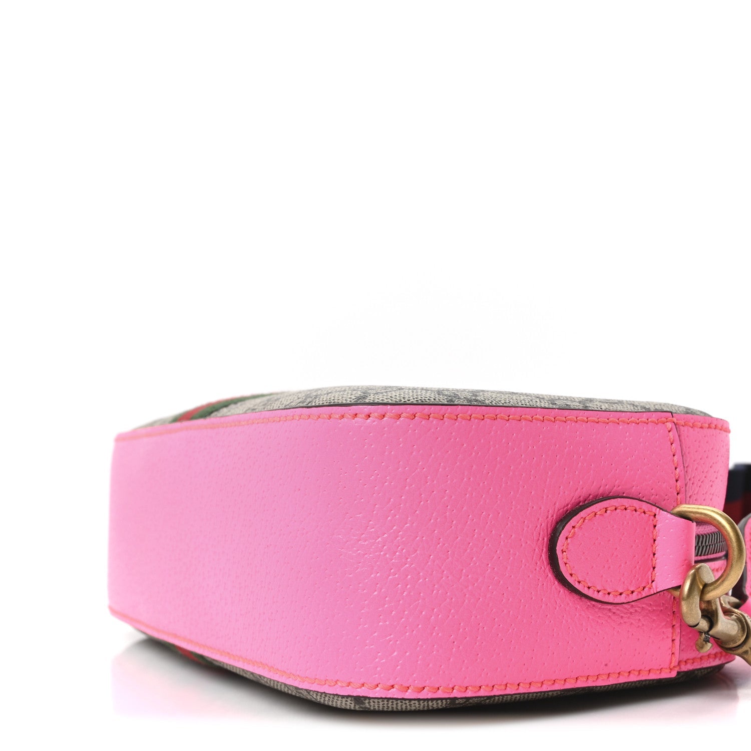 Gucci GG Supreme Monogram Textured Dollar Calfskin Web Ophidia Small Crossbody Bag Beige Ebony Fuchsia