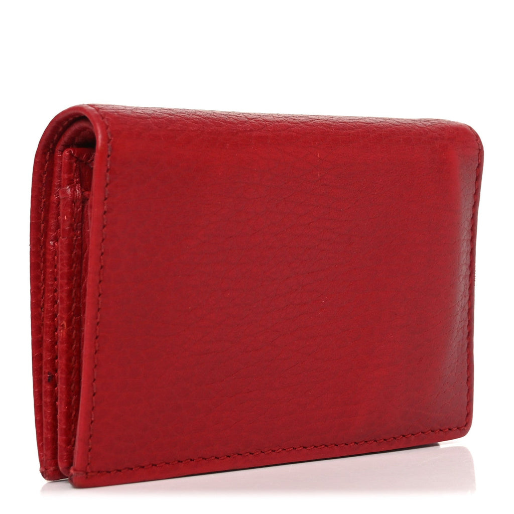 Gucci Pebbled Calfskin GG Marmont Card Case Hibiscus Red