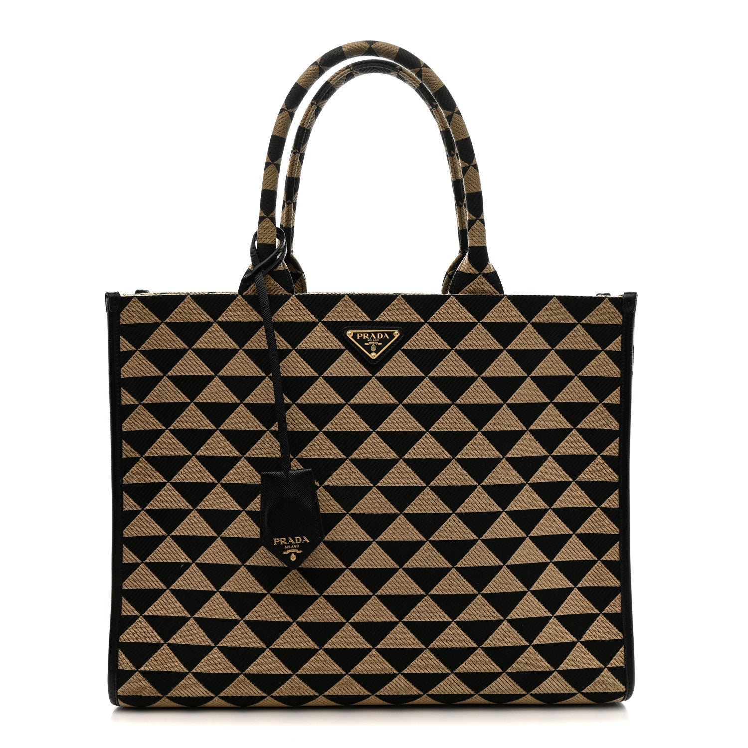 Prada Jacquard Saffiano Triangolo Symbole Embroidered Large Tote Black Corda