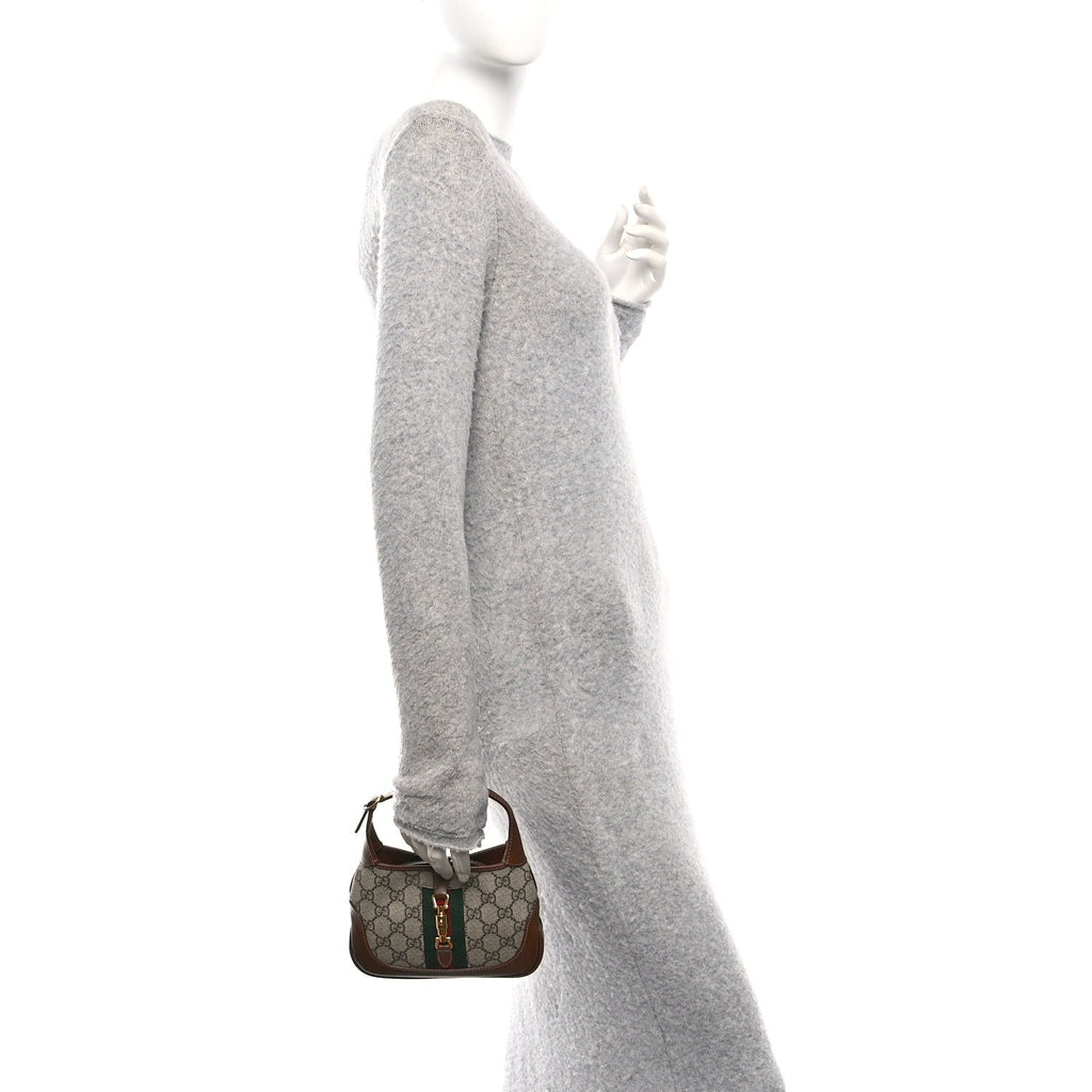 Gucci GG Supreme Monogram Azalea Calfskin Web Mini Jackie 1961 Hobo Beige Ebony Brown Sugar