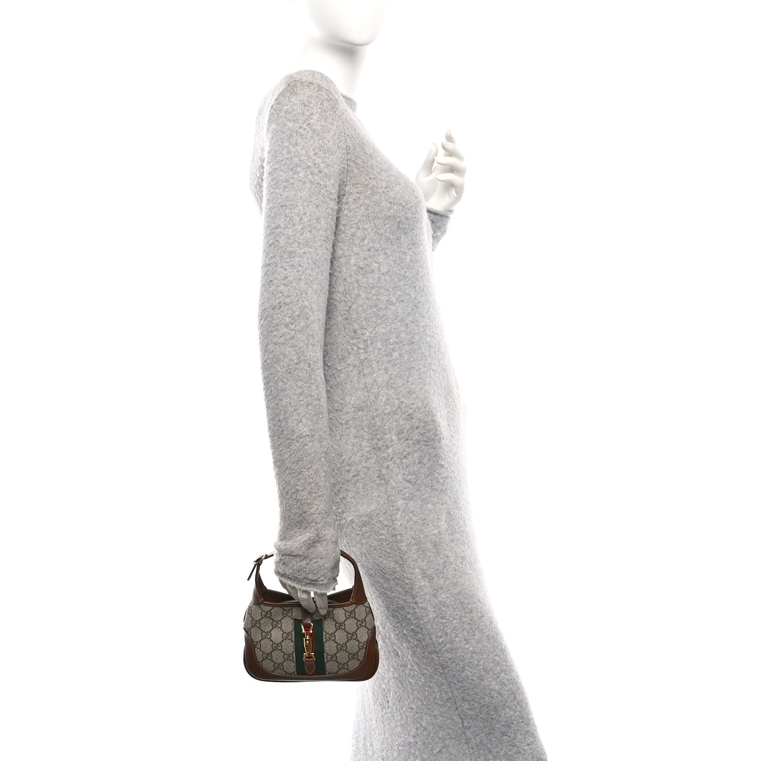 Gucci GG Supreme Monogram Azalea Calfskin Web Mini Jackie 1961 Hobo Beige Ebony Brown Sugar