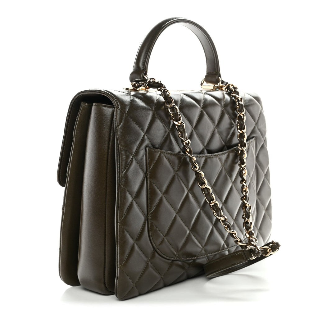 Chanel Lambskin Quilted Large Trendy CC Dual Handle Flap Bag Khaki