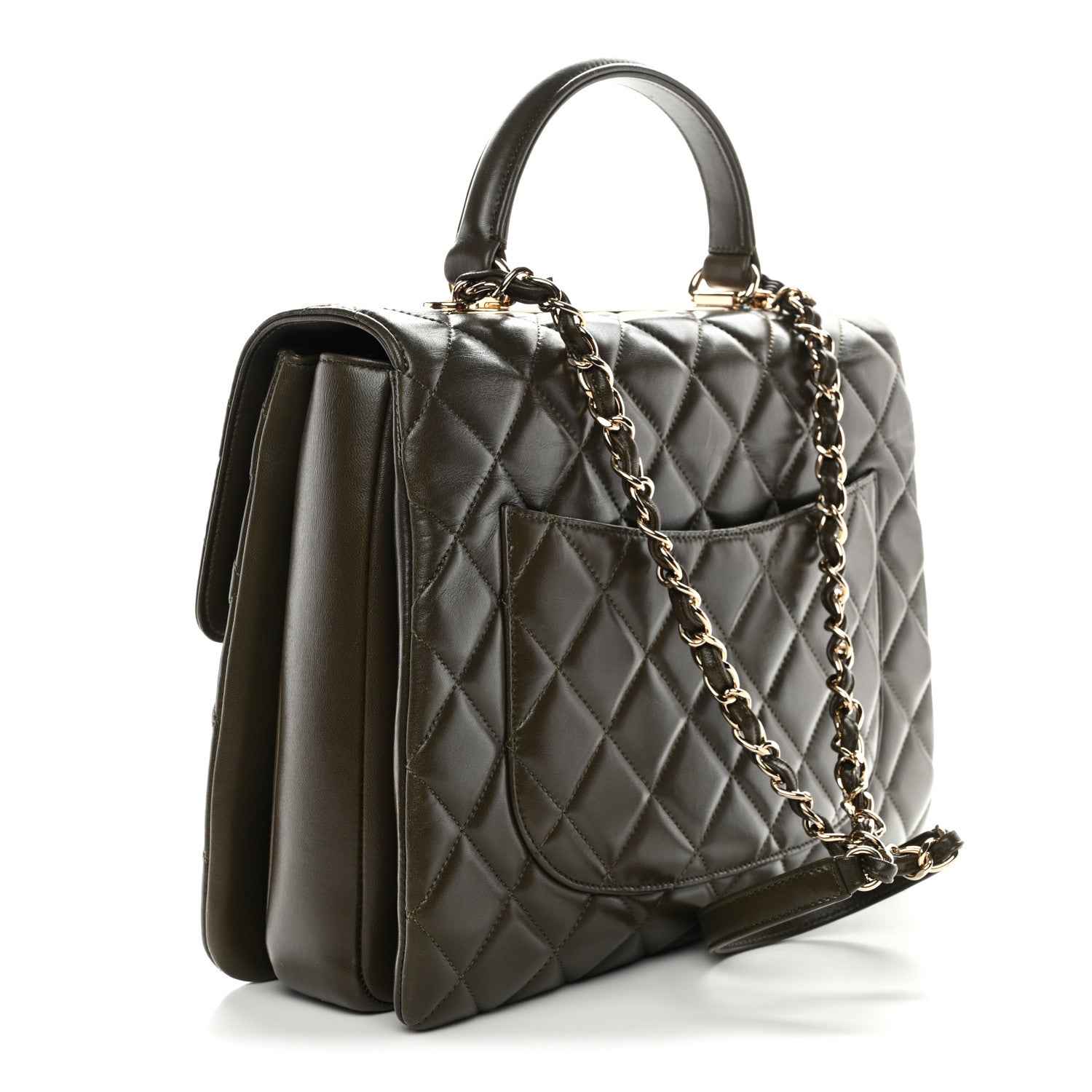 Chanel Lambskin Quilted Large Trendy CC Dual Handle Flap Bag Khaki
