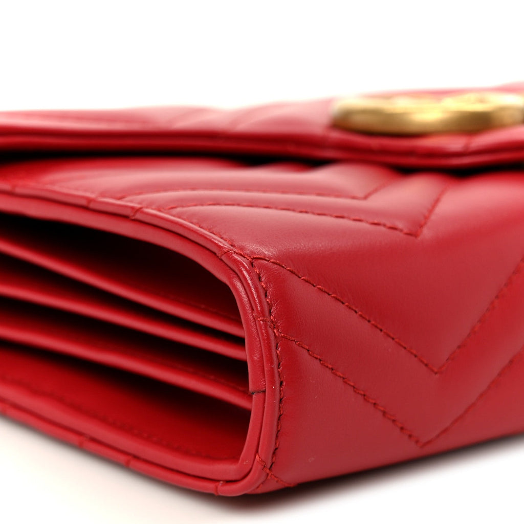 Gucci Calfskin Matelasse GG Marmont Chain Wallet Hibiscus Red