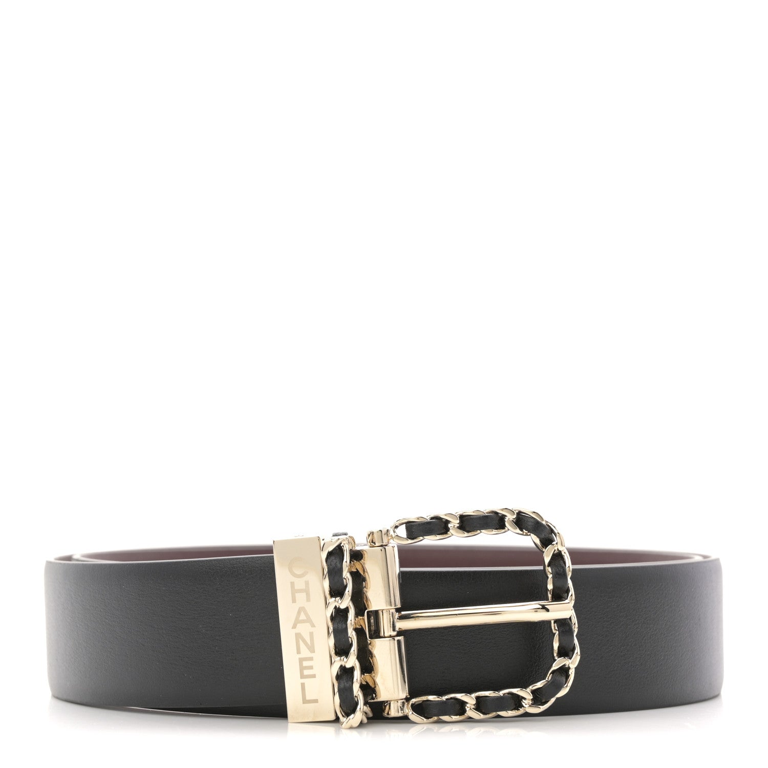 Calfskin Lambskin Metal Chain Reversible Belt 80 32 Black Burgundy