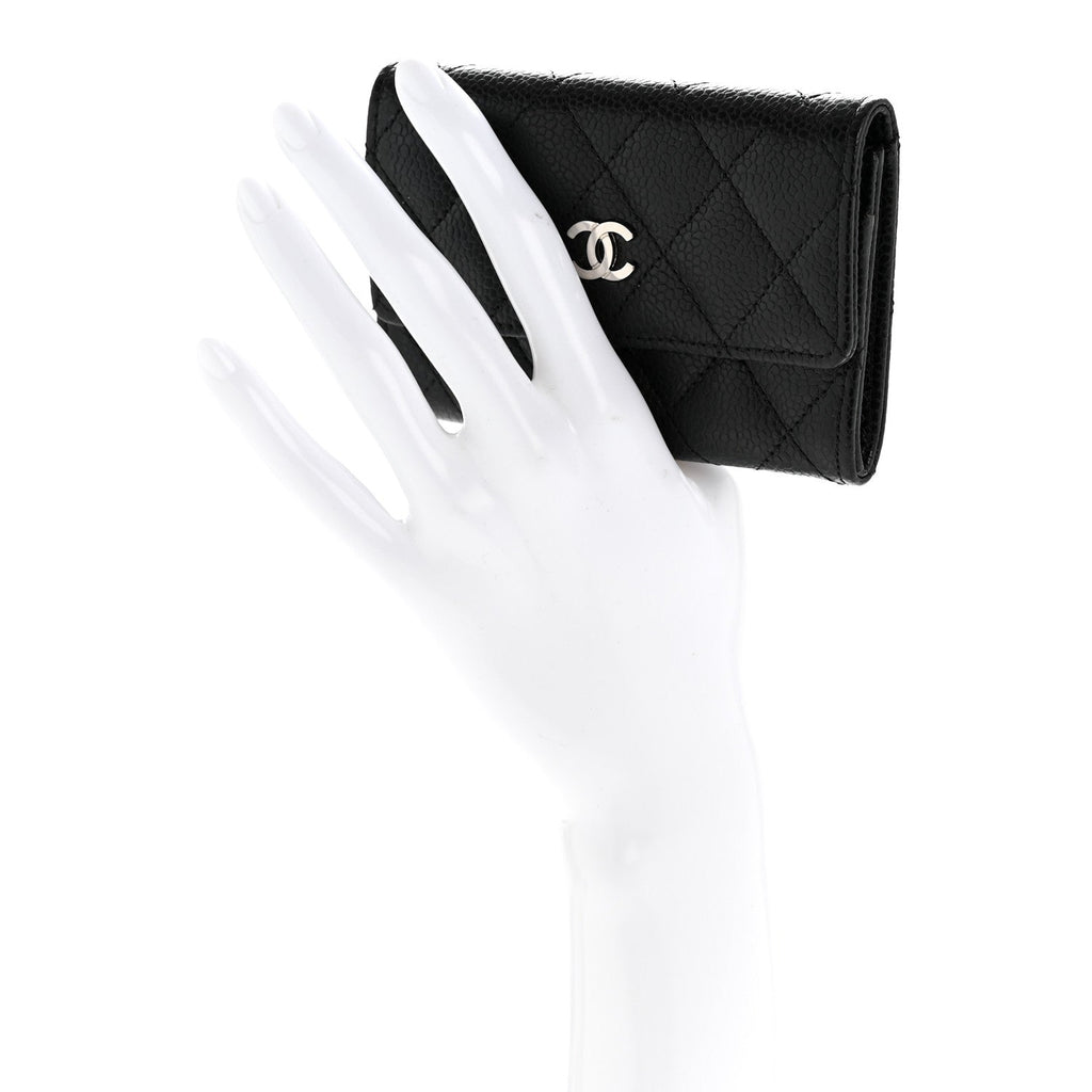 Caviar Quilted Flap Card Holder Black