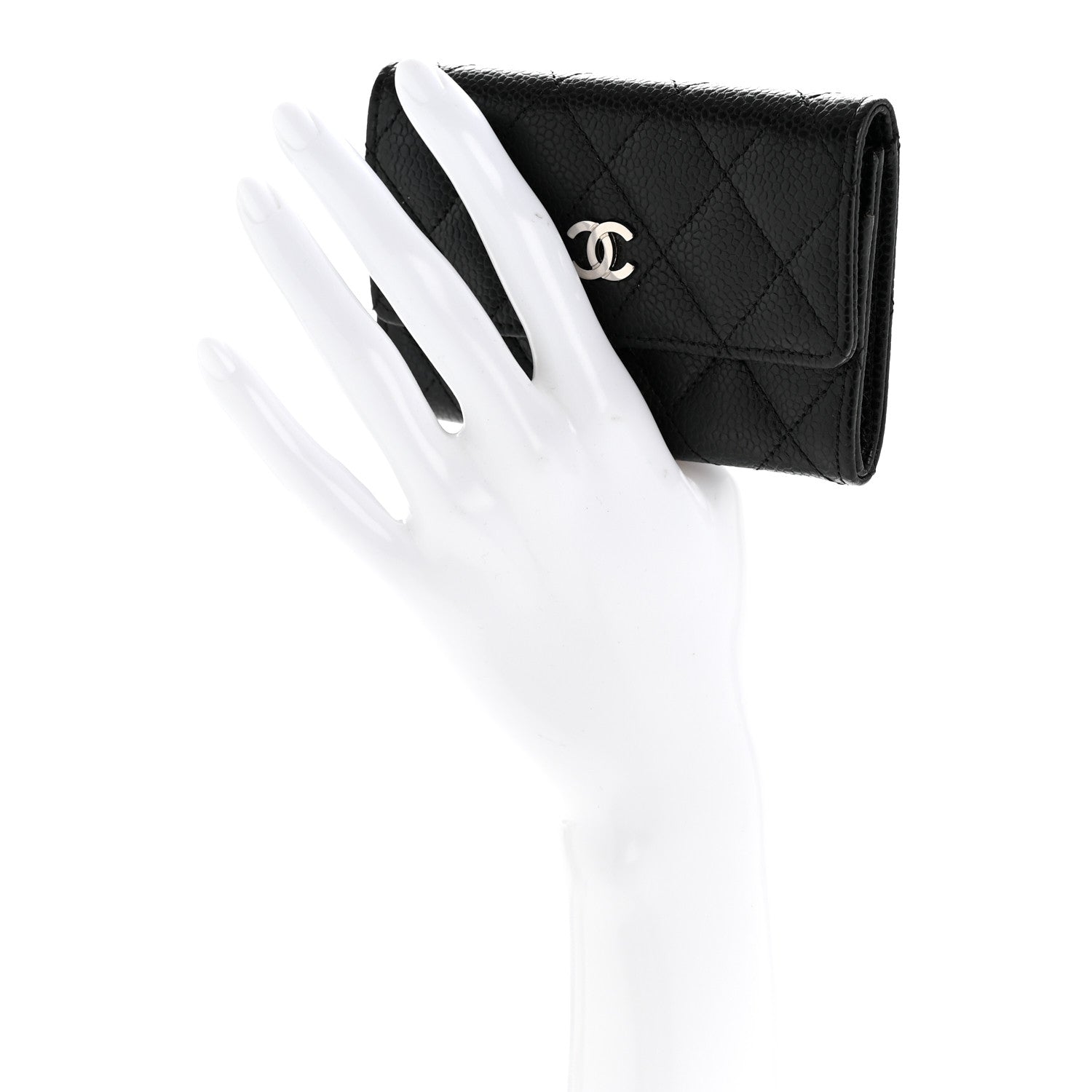 Caviar Quilted Flap Card Holder Black