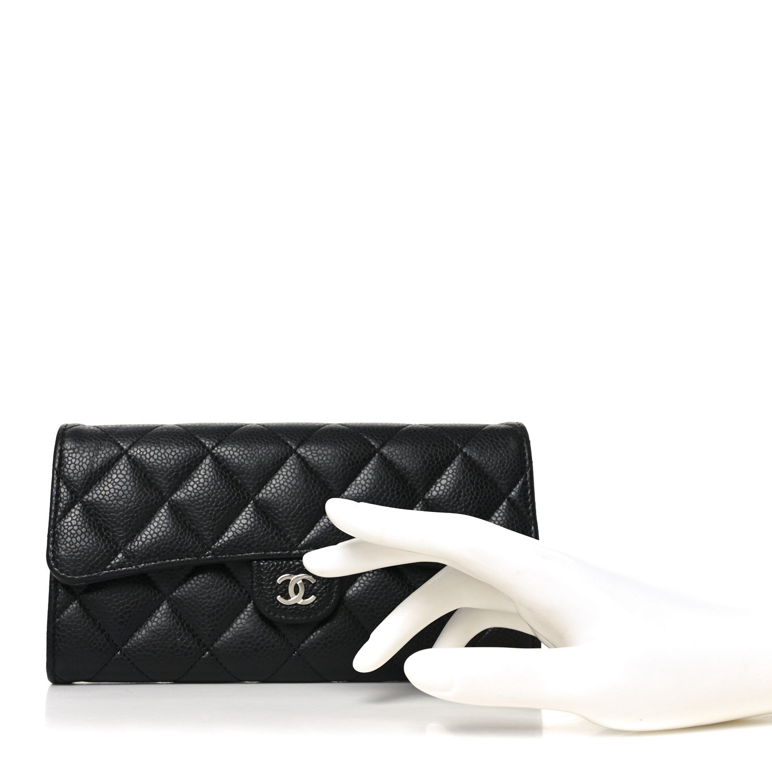 Caviar Quilted Large Gusset Flap Wallet Black