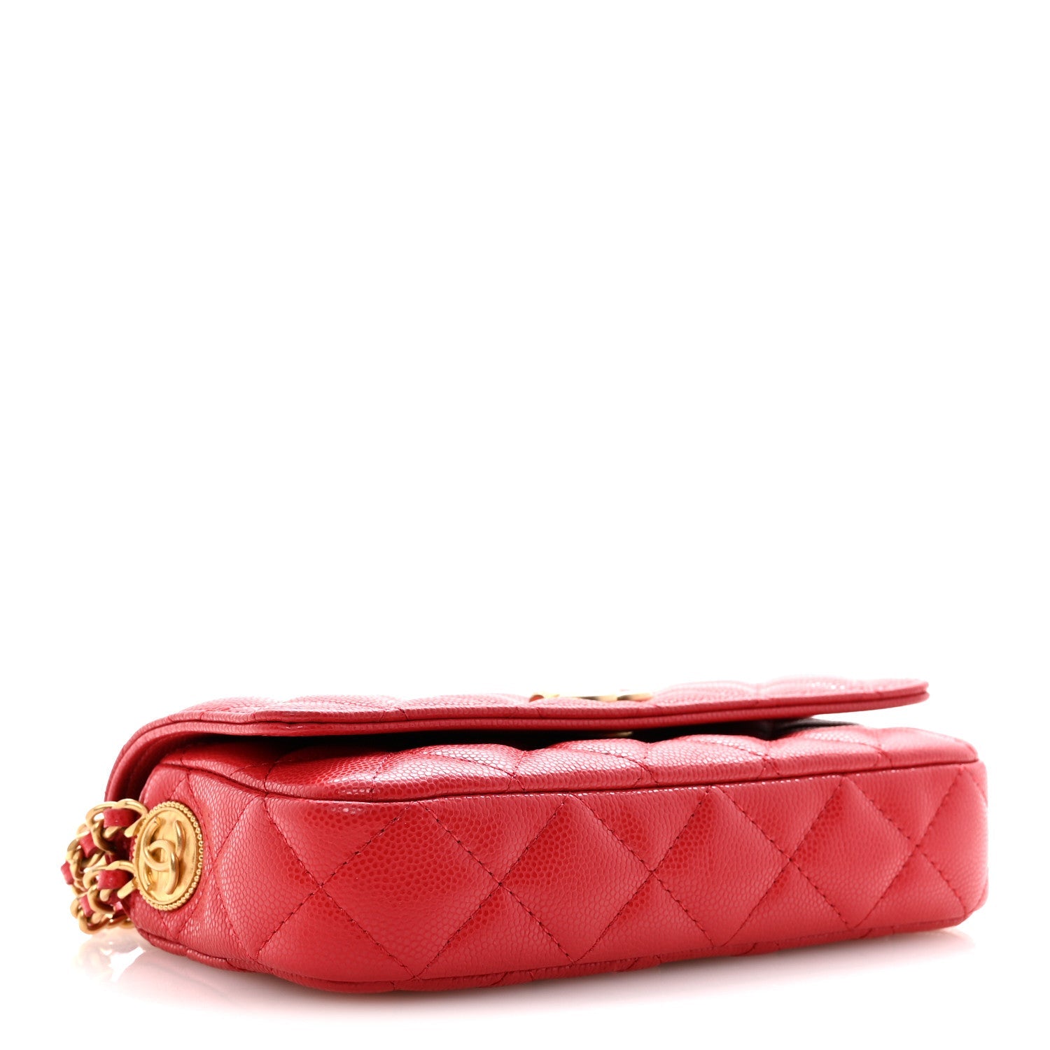 Chanel Caviar Quilted Yours Buttons Phone Holder With Chain Red