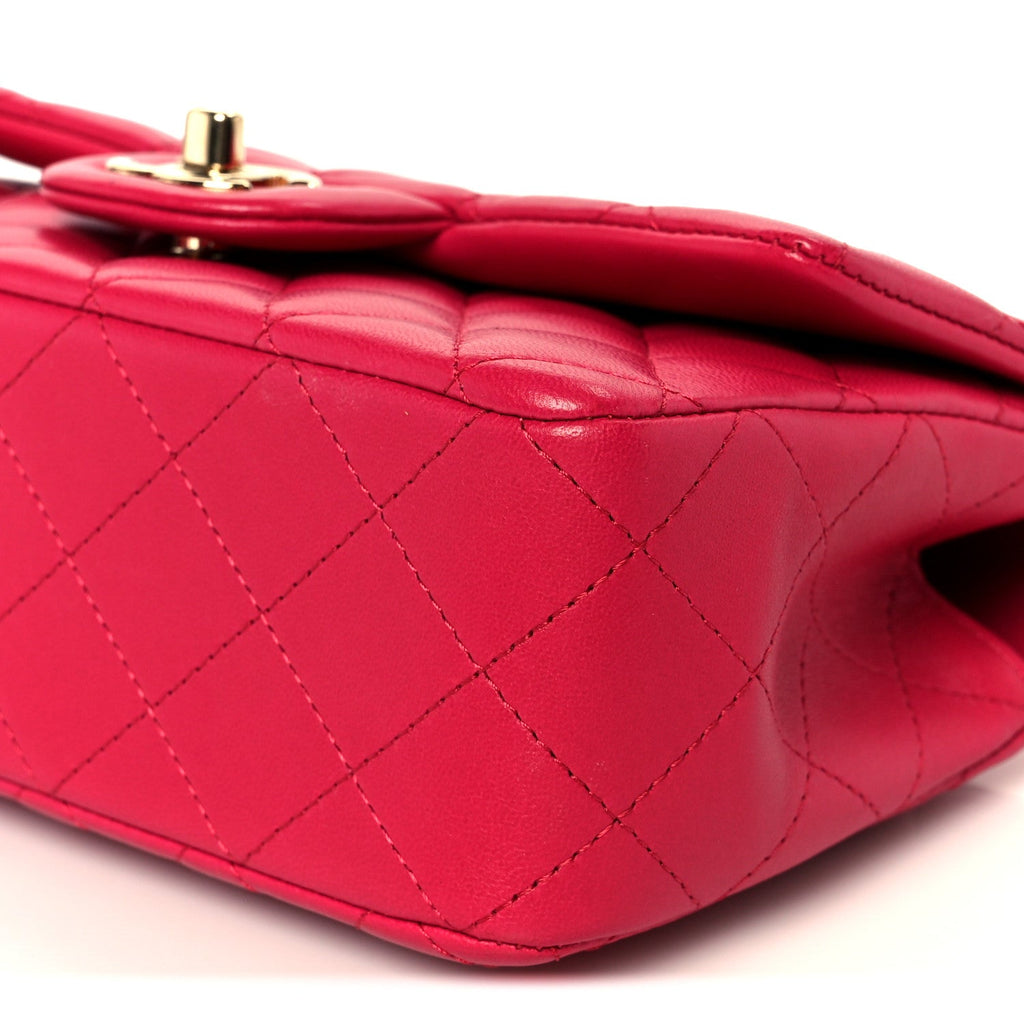 Chanel Lambskin Quilted Mini Top Handle Rectangular Flap Fuchsia