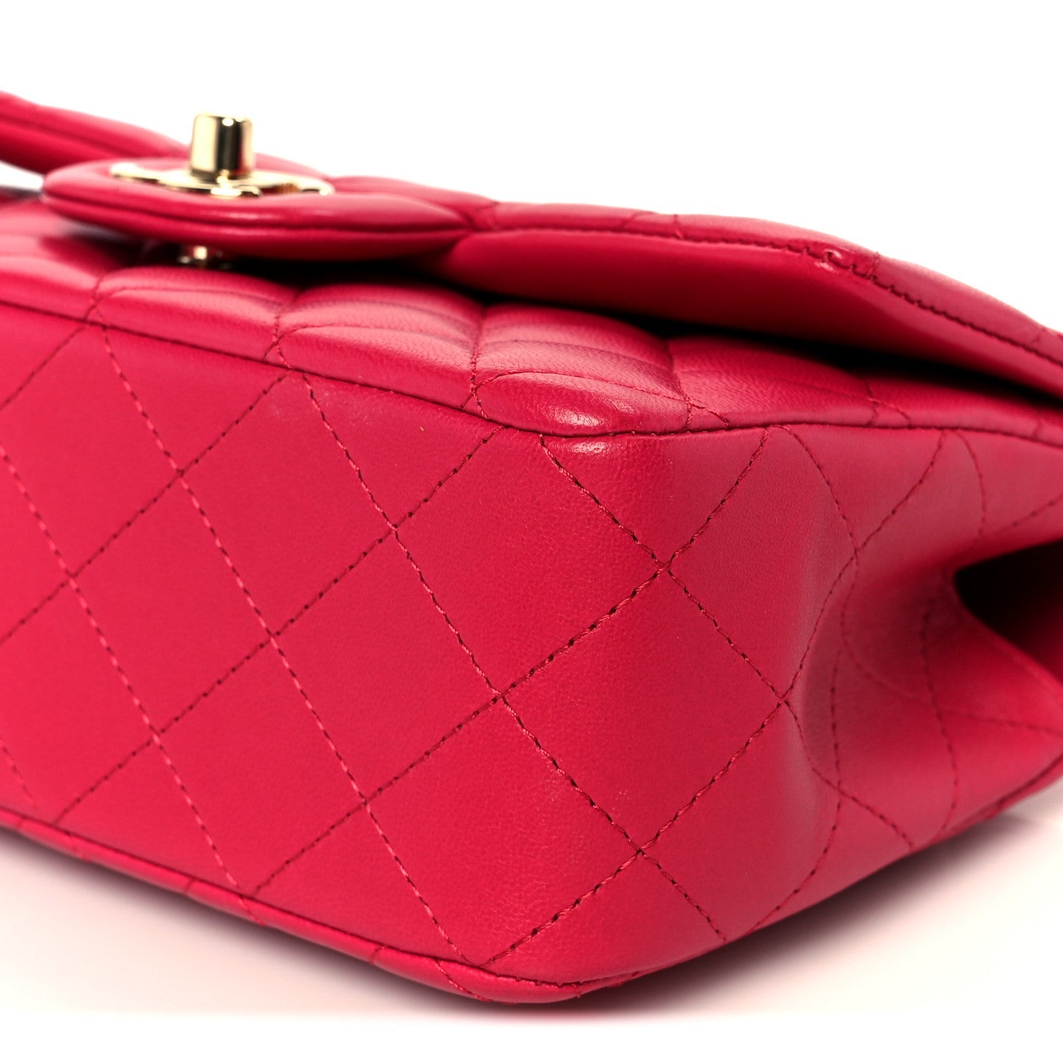 Chanel Lambskin Quilted Mini Top Handle Rectangular Flap Fuchsia