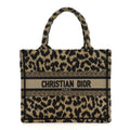 Christian Dior Canvas Mizza Embroidered Small Leopard Book Tote Beige