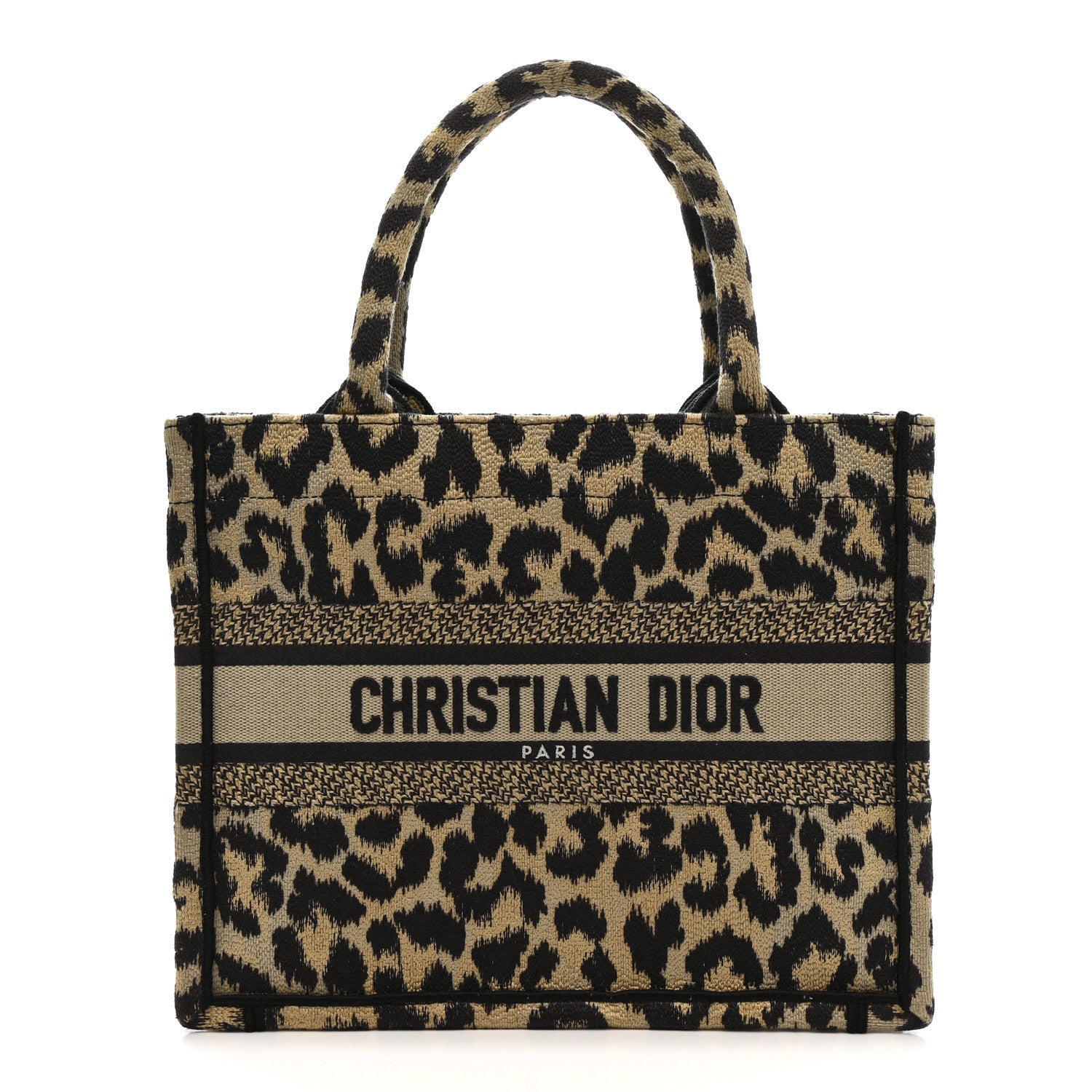 Christian Dior Canvas Mizza Embroidered Small Leopard Book Tote Beige