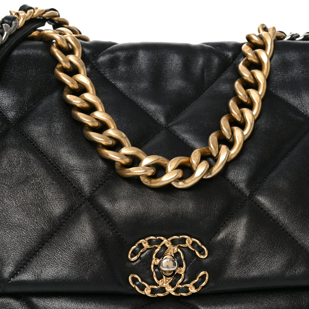Chanel Lambskin Quilted Maxi Chanel 19 Flap Black