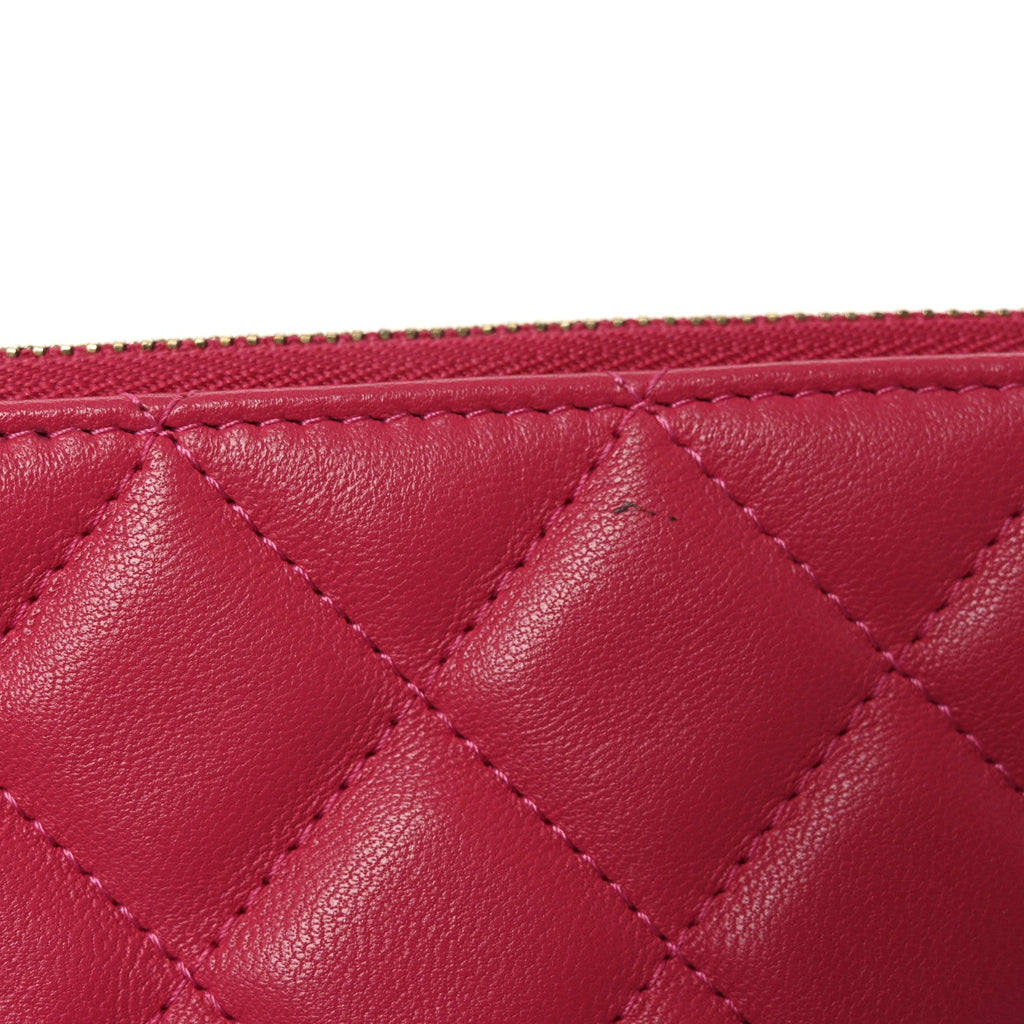 Lambskin Quilted Medium Cosmetic Case Dark Pink