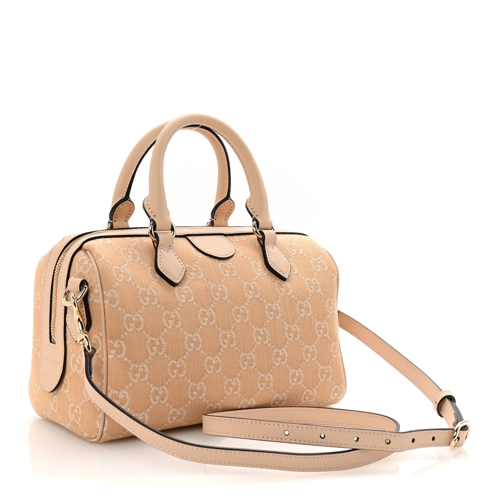 Gucci Summer Denim Calfskin GG Monogram Small Ophidia Top Handle Bag Souffle Rose