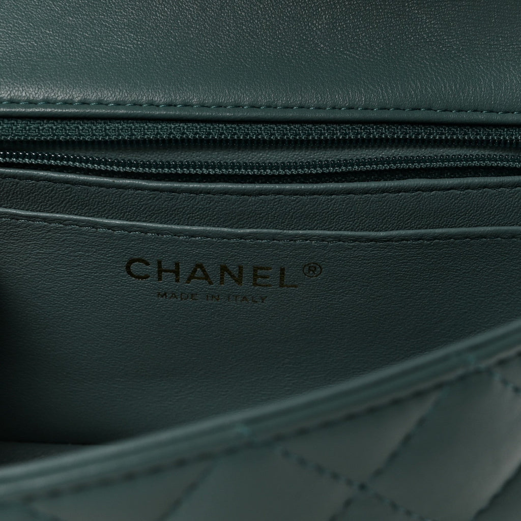 Chanel Lambskin Quilted Mini Rectangular Flap Green