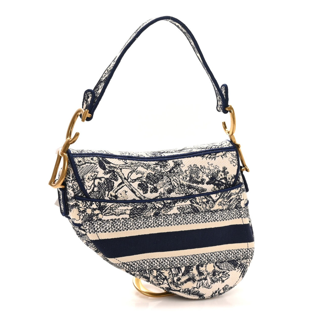 Christian Dior Canvas Embroidered Toile de Jouy Saddle Bag Blue