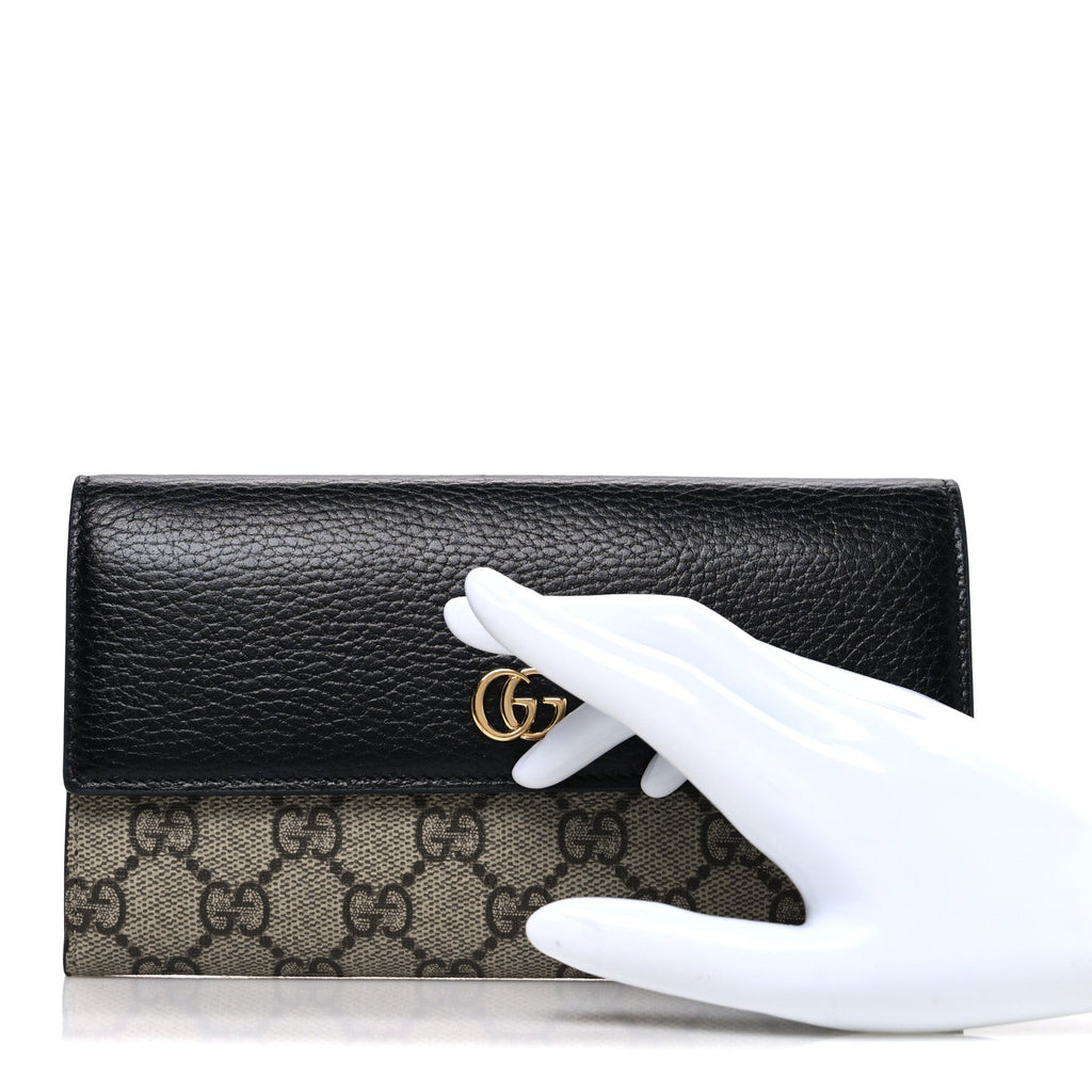 Gucci Dollar Calfskin GG Supreme Monogram GG Marmont Continental Wallet Black Beige Ebony