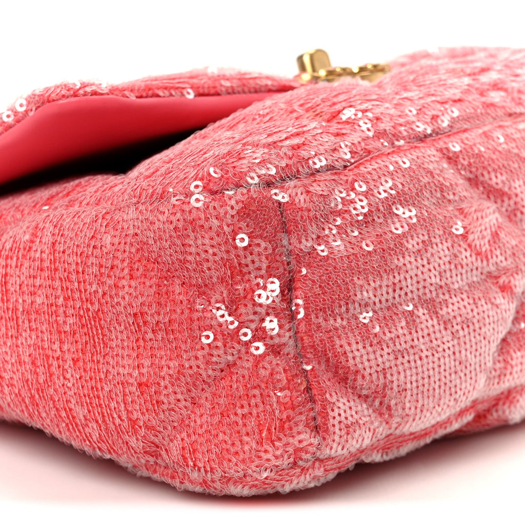 Chanel Sequin Quilted Medium Chanel 19 Flap Coral