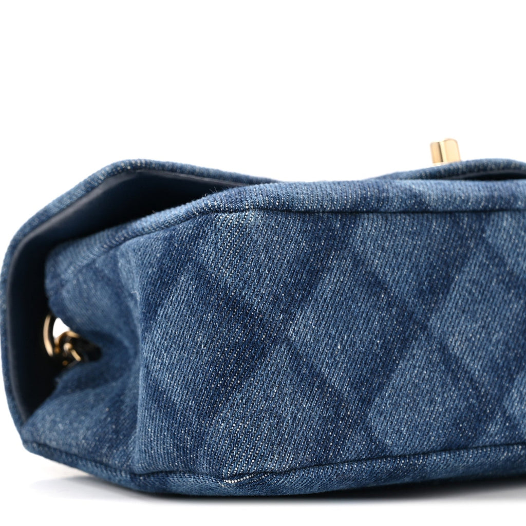 Chanel Printed Denim Quilted Mini Rectangular Flap Dark Blue