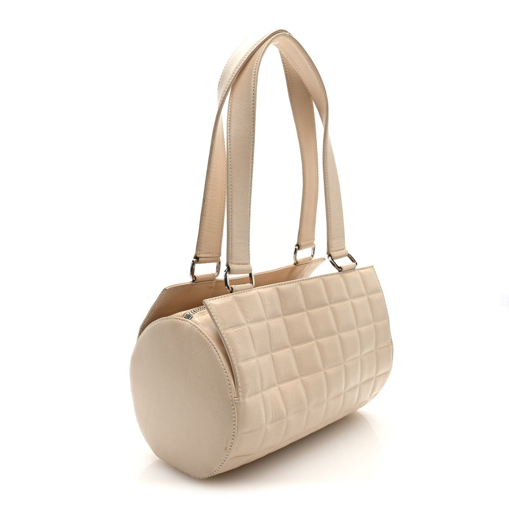 Chanel Lambskin Quilted CC Chocolate Bar Barrel Bag Beige