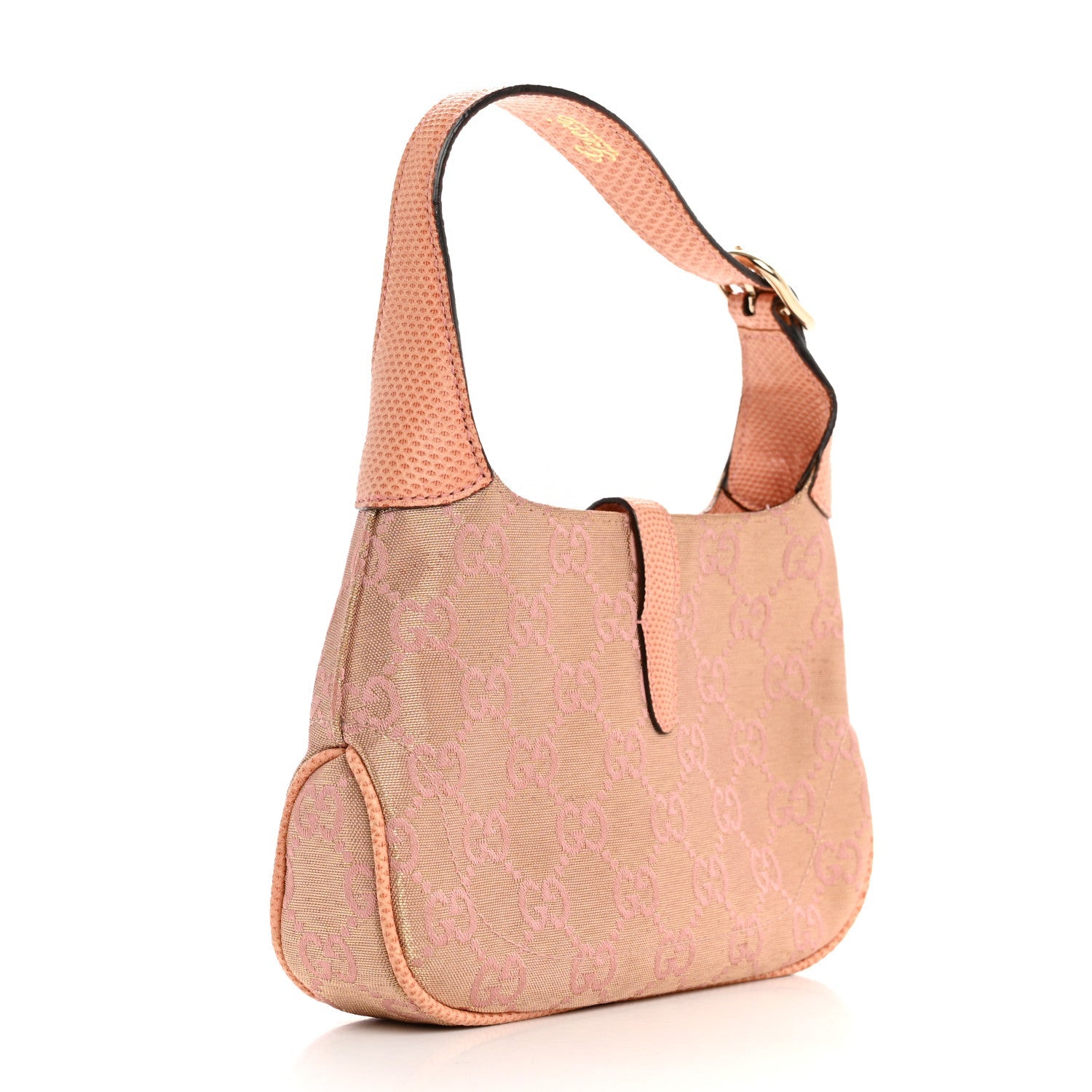 Gucci Metallic Monogram Lizard Jackie O Hobo Pink