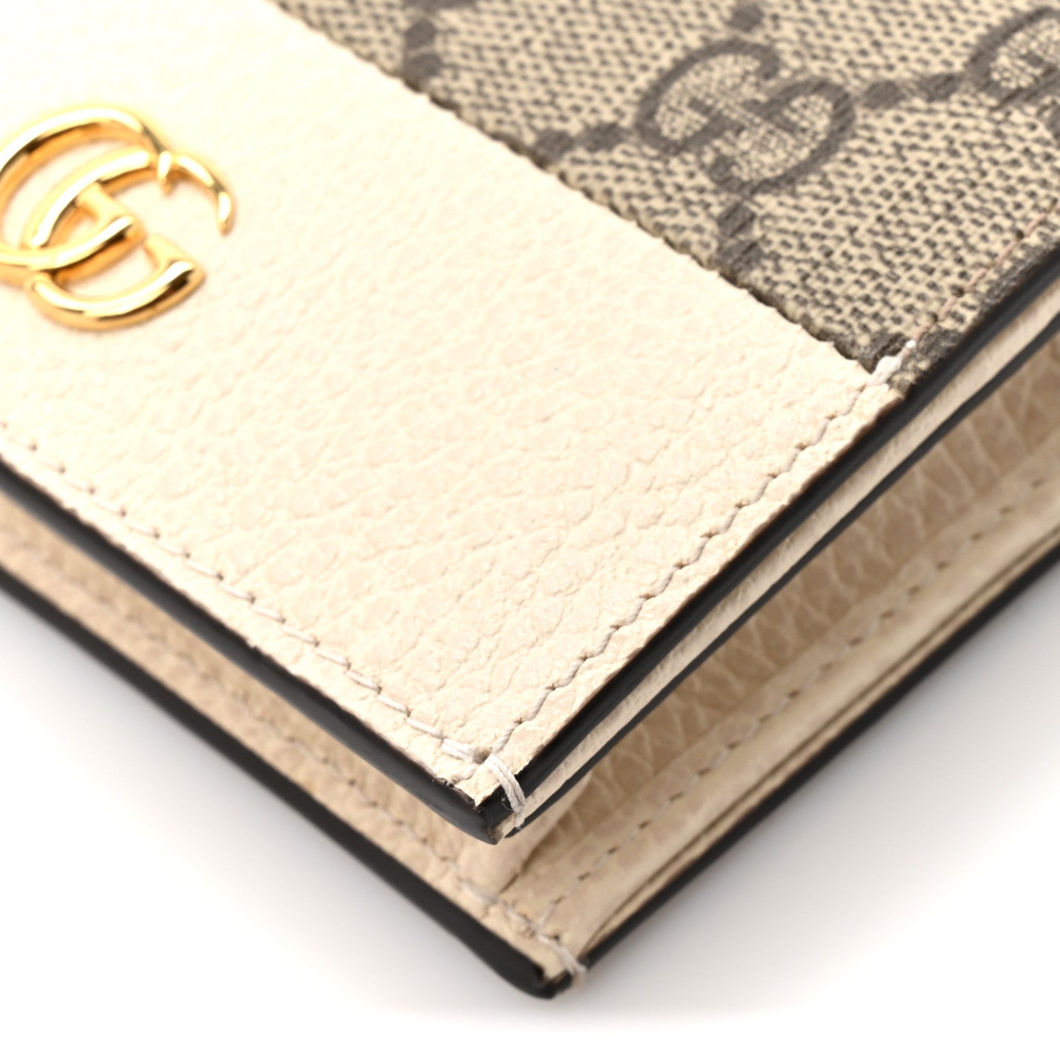 Gucci Dollar Calfskin GG Supreme Monogram GG Marmont Card Case Mystic White Beige Ebony